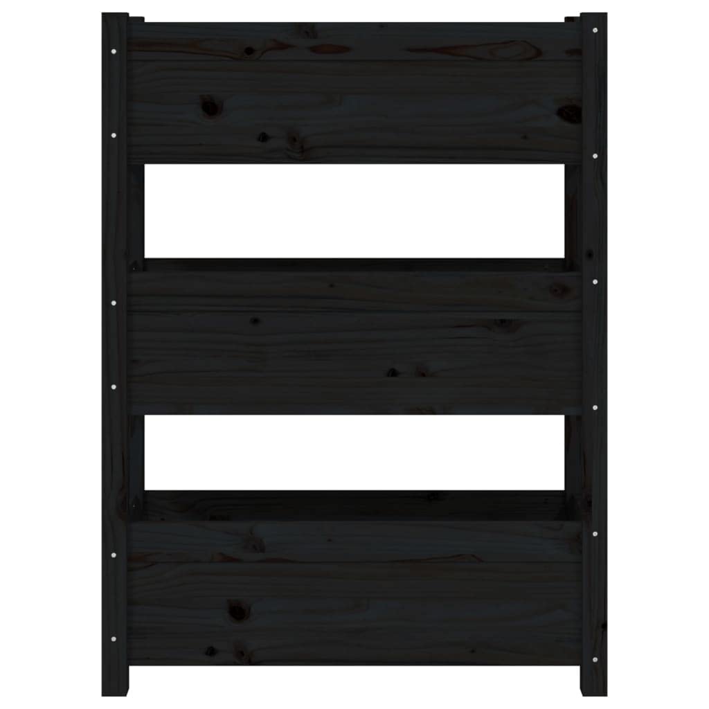 Jardinière Noir 77x25x104,5 cm Bois Massif de Pin - Carré Potager Vertical 3 Bacs pour Balcon, Jardin et Terrasse - Lit Surélevé Robuste et Grand Espace de Plantation