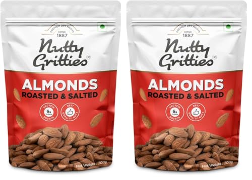 Image of Nutty Gritties Premium California Roasted and Lightly Salted Almonds 200g, Lightly Salted, Dry Roasted, Non Fried, Zero Oil, Crunchy Healthy Snack (Pack of 2)