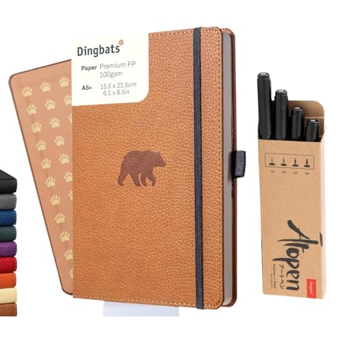 Carnet A5 Dingbats Faune avec 4 stylos noirs Ātopen Fineliner pour écriture