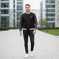 German Wear Collegejacke Herren Varsity Jacke mit Lederärmeln aus Lammnappa Wollmix Blouson Retro Design Elastischer Bund für Herbst und Winter 52 Dunkelbraun – Ansicht 3