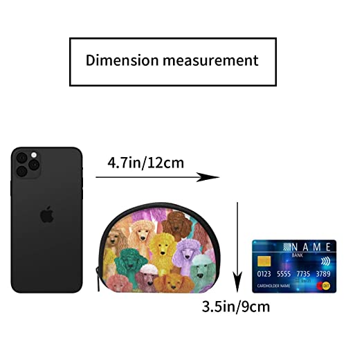 Cute Poodle Dogs Kawaii Puppy Lovers Colorful Tie Dye Coin Purses Oxford Cloth Zipper Small Purse Pouch Change Wallet For Women Men Print Dog Card Holder Shell Wallets Poodle Gifts Stuff Merchandise #TOP3