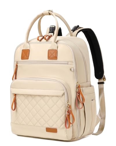 Image of 18 Pockets Diaper Bag Backpack with Waterproof Pockets and Stroller Buckle, Convertible Tote Bag (Beige, Large)