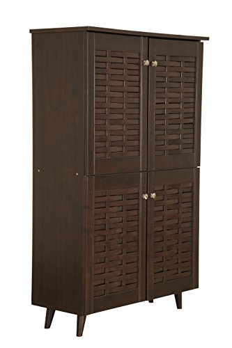 Image of DeckUp Bei 4-Door Engineered Wood Shoe Rack with Wooden Legs (Dark Wenge, Matte Finish)