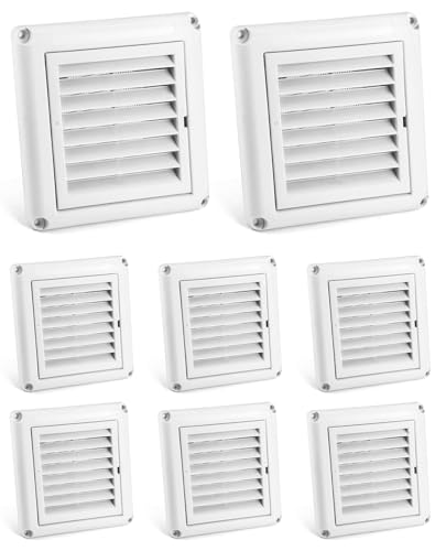 QWORK 4" White Louvered Vent Cover Set for Outdoor Dryer Exhaust, 8 Pack Covers Prevent Birds Nesting, Including Easy Installation Screws by QWORK - Image 2