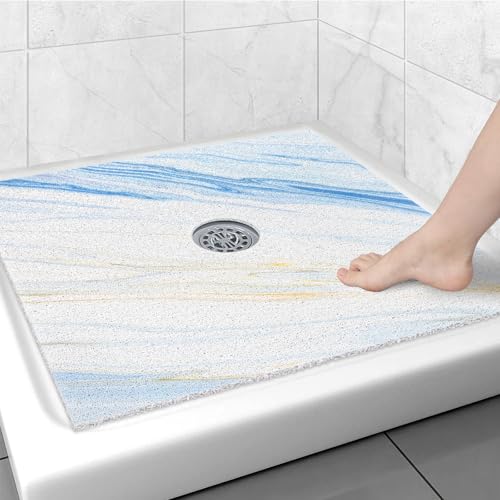 Image of Square Shower Mat Non Slip: 36x36 Inch Large Shower mats for Inside Shower with Drain Hole in Middle, Super Soft PVC Loofah Massage Shower Floor Mat, Anti Slip Shower Stall Mat, Quick Drying