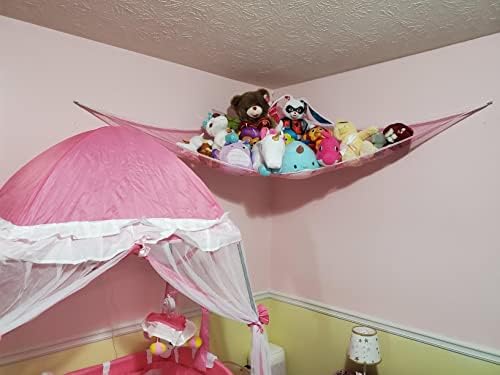 Soft Toy Hammock, Powkoo Toy Storage Hammock Net Organizer Save Space Storage | 72 x 48 x 48 inches for Teddy, Stuffed Animals, Plush Toy (Pink)
