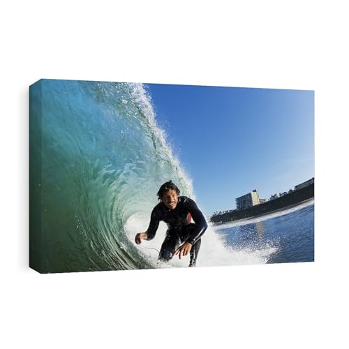 CafePress Canvas Wall Art Beach Surfer On Blue Wave Ready to Hang for Living Room, Bedroom or Office