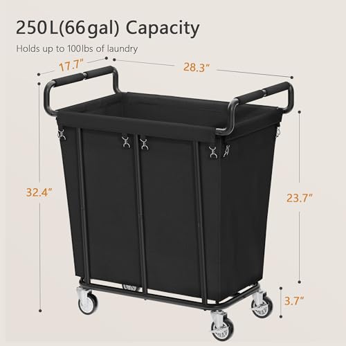 Image of Gewudraw Medium Laundry Hamper with Wheels, 250L, Black