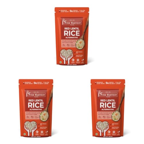 Image of Pink Harvest Farms Red Lentil Rice Alternative, 200g | Diabetic-Friendly | High Protein | Low GI | Gluten-Free | Plant-Based | Healthy Rice Substitute (Pack of 3)