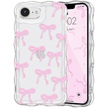 QLTYPRI Bow Case for iPhone 17e/16e, Cute Ribbon Bows Wavy Curly Frame Clear Phone Case for Girls Women, Aesthetic Bowknot Transparent Soft Silicone TPU Bumper Shockproof Protective Cover - Pink