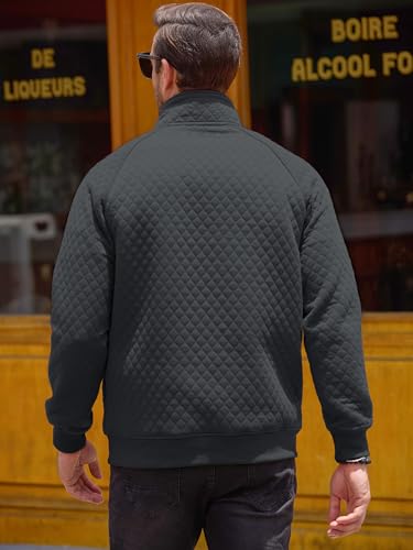 Comdecevis Mens Quilted Pullover Sweatshirt Casual Long Sleeve Mock Neck Sweater Waffle Pullover Polo with Pockets4