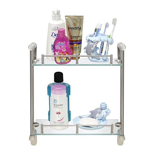 Modona Double Wall Glass Shelf With Pre-Installed Rail - Satin Nickel - Oval Series - 5 Year Warrantee #TOP1