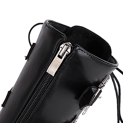 keleimusi Botas femininas de cano médio góticas plataforma com fivelas de morcego pretas altas botas