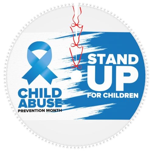 Child Abuse Prevention Awareness Month Christmas Tree Skirt 36" Round Xmas Tree Skirts with Pom Pom Trim Tree Mat Decor for Home Holiday Party