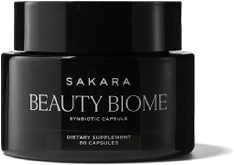 SAKARA Beauty Biome – Daily Synbiotic Supplement for Skin + Gut Health with Probiotic, Dermaval, Vitamins A, D, E, Antioxidants, Prebiotics & Enzymes – for Clear, Radiant, Hydrated Skin – 60 Capsules