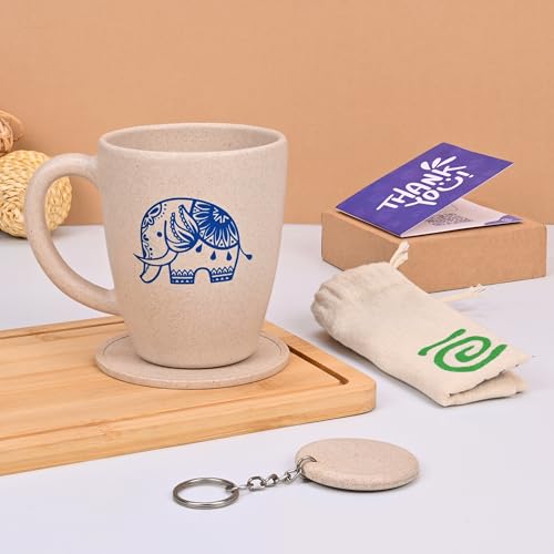Image of Eha Earth Friendly Christmas Coffee Mug Gift for Friends | 300 ml | Elephant Printed Mug, Coaster, Key Chain | Made with Rice Husk | Secret Santa Gifts | Gifts for Women| 1 Unit | Sand Castle