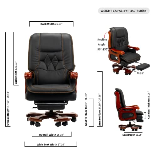 Kinnls Evan Massage Office Chair 2.0 With Footrest Ergonomic Fully Reclining Office Chair Comfortable Genuine Leather Executive Office Chair Adjustable Tilt Back Angle And Arm (Cowhide Leather-Black) #TOP2