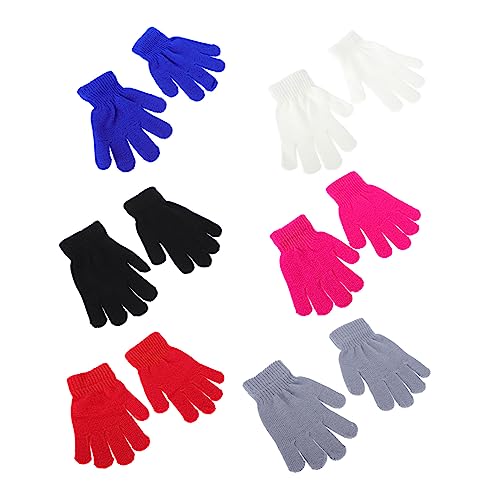 Beavorty 6 Sets Boys and Girls Gloves Soft Knitted Winter Warm Gloves for Indoor/outdoor Age 7-11 Neutral
