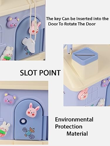 Image of Cute Toy House Money Coin Box with 3D Sticker Metal Piggy Bank with Secure Lock & Keys for Kids, House Shaped Money Saving Coin Collection Box for Girls (Pack of 1, Multicolour) (Design-1)