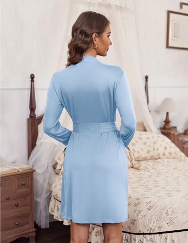 Image of Ekouaer Women's Robes Lightweight 3 /4 Sleeve Short Knit Bathrobe Soft Knee Length Sleepwear Robes with Pockets S-XXL