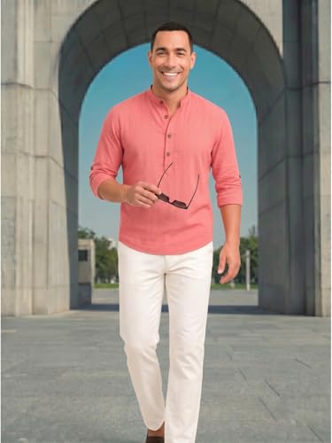 Image of DEELMO Men's Cotton Blend Solid Regular Fit Full Sleeve Short Kurta | Men's Trendy Short Kurta
