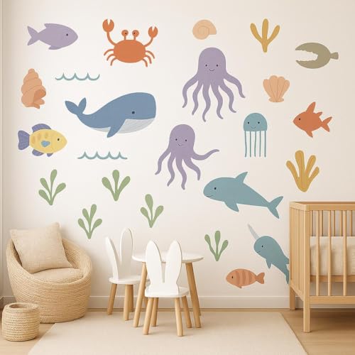 Vinilo decorativo de animales marinos para pared 40.6x40.6 cm