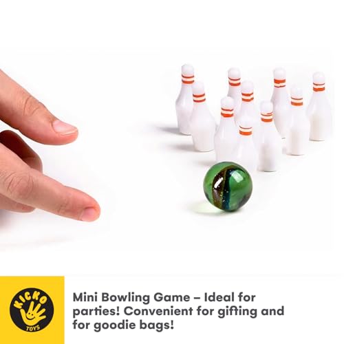 Kicko Miniature Bowling Game Set - 11 pieces 1.5 Inch Deluxe - for Kids, Playing, Party Favors, Fun, Boys, Girls, Bowlers Etc.
