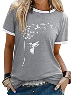 Material: Cotton Blend. Soft and Comfortable. Size:S-2XL. Features: Classic round neck, short sleeve, cute dandelion birds graphic print, basic summer tshirts for ladies and girls, regular fit, casual style. Great Gift idea for dandelion lover, garde...