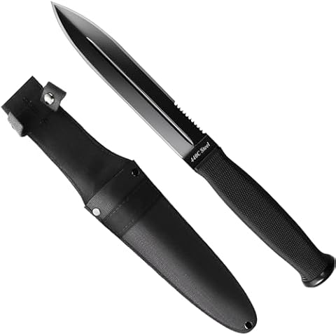 Grand Way Knife for Men with Sheath - Black Tactical Knives - Cool Hunting Fixed Blade Knife with Serrated Blade - Best EDC Survival Camping Hiking Tool Sharp Knives - Gift for Men 2503 Cover