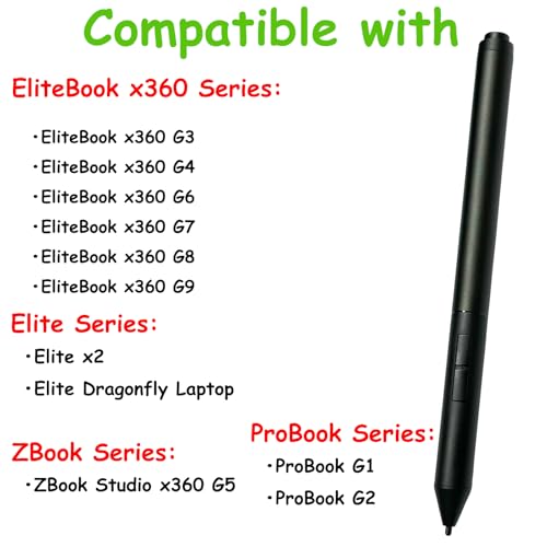 Active Pen G3 Compatible with HP Active Pen G3 EliteBook x360 G3/G4/G6/G7/G8/G9,Elite x2, ZBook Studio x360 G5,ProBook G1/G2, Elite Dragonfly Laptop for HP T4Z24AA 1FH00AA 4KL69AA(Black) by CaoXiong - Image 2