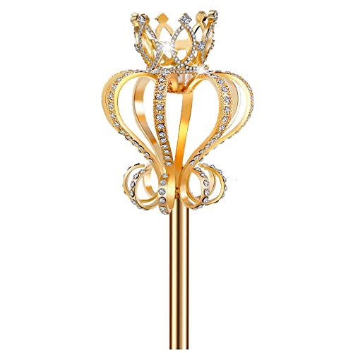 GlSAKE Rhinestone Festival Wand Royal Queen Scepter Princess Wand Pageant Wedding Birthday Party Prop Gold(19.7Inch,7 Ounce)