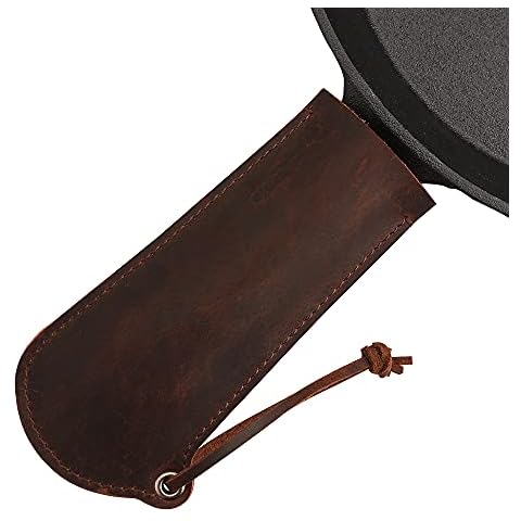 Vantoo Leather Pot Holders Cast Iron Skillet Handle Covers, Pan Handle Covers Heat Resistant, Hot Handle Holder Sleeve for Kitchen Cookware Accessories (03-Brown) Cover