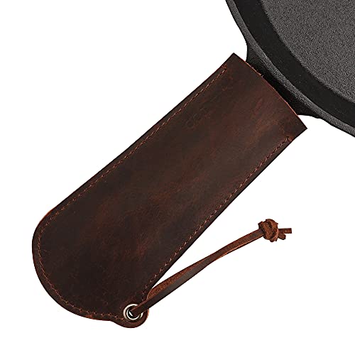 Vantoo Leather Pot Holders Cast Iron Skillet Handle Covers, Pan Handle Covers Heat Resistant, Hot Handle Holder Sleeve for Kitchen Cookware Accessories (03-Brown)