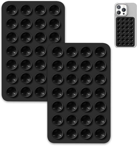 Image of CERLINK 2Pcs Black Suction Phone Case Sticker Grip Silicone Holder Mount for Hands-Free Mobile Accessory Holder Grip, Video Phone Accessory Compatible Mirror, Shower