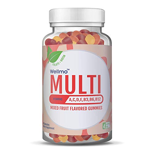 Wellmo Multi Vitamin Mixed Fruit Flavored Vegan Gummies with Vitamin A, Vitamin C, Vitamin D, for Men Women and Children