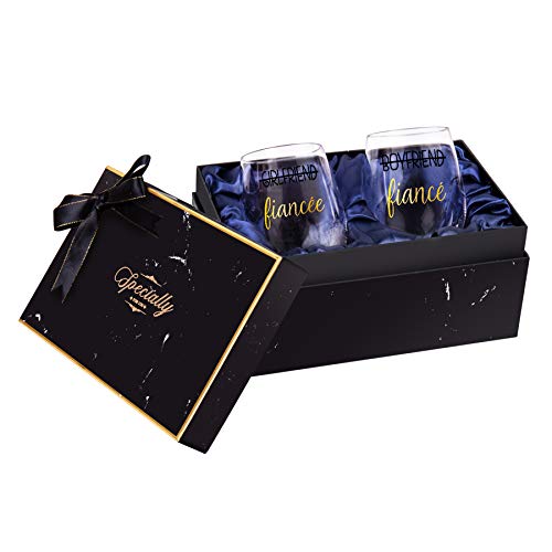 Boyfriend And Girlfriend 18 Oz Stemless Wine Glass Set Of 2, Engagement Gifts For Couples Fiance Fiancee Her Him, Gifts Idea For Women Friend Bachelorette Party #TOP5