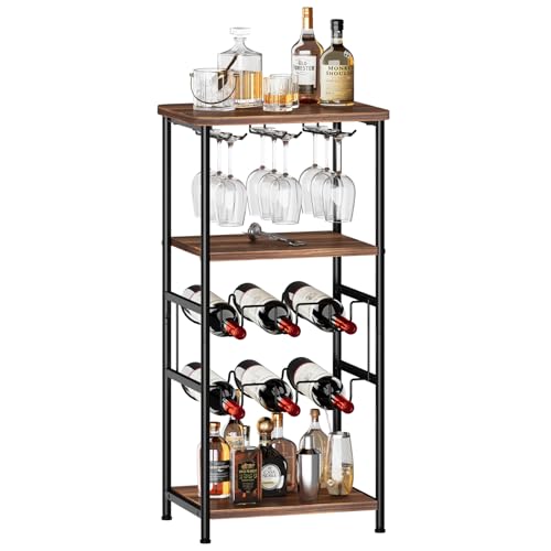 Dripex Weinregal, 5 Etagen Freistehendes Weinregal mit Glashalter und Tischplatte, Flaschenregal für 6 Flaschen… – Ansicht 2