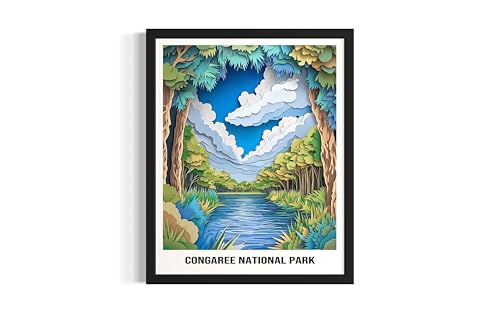 Congaree National Park Wall Art Print Poster, 3D Landscape Nature Picture Photograph Painting Office Home Decor 224 (Congaree, 20L" x 16W", Unframed)