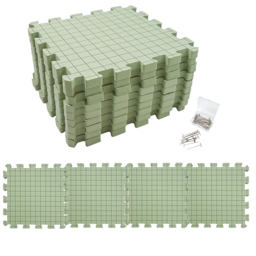 Gehäkelte Blockiermatten,Spannmatten Mit Raster, Matten Zum Spannen Handarbeiten Häkeln Spitze Rasterlinien Schaumstoff-Strickbrett-Häkelmatten Spannunterlagen-Set Mit 4 Stück Matten, 50 T-Nadeln