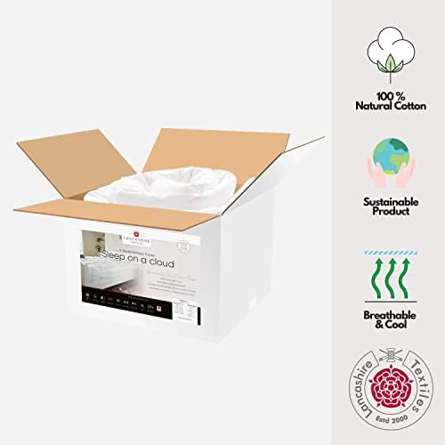 Lancashire Textiles Extra Thick 4 Inch Mattress Topper | Sleep On A Cloud Hollowfibre Filled 100% Cotton Extra Thick Mattress Topper | 230 Thread Soft Mattress Topper British - King size