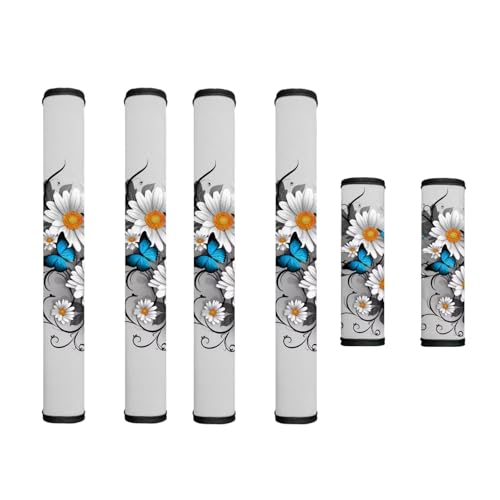 Image of Refrigerator Door Handle Covers Set of 6 Protective Waterproof Kitchen Electrical Appliance Decor Handles for Fridge, Microwave, Oven, Kitchen Cabinet, Daisy Butterfly Gray
