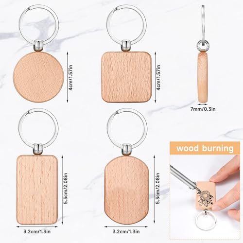 Llaveros de madera inacabada en blanco para grabado y manualidades bricolaje pack de 64 piezas 7