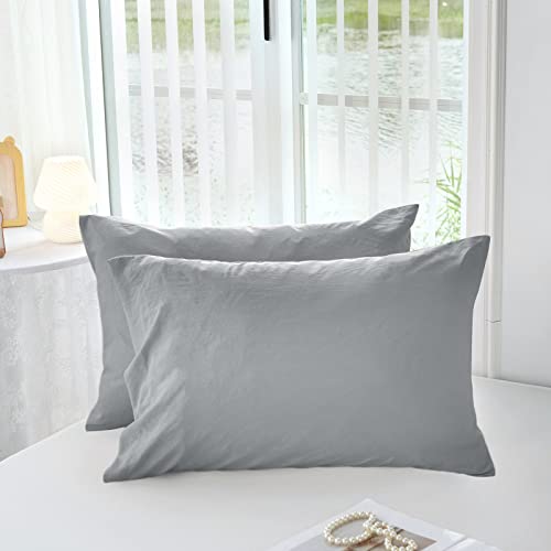 MILDLY Super Soft Pillowcase - Washed Microfiber Lightweight Pillow Cases King Size Gray 2 Count, Easy Care and Fade Resistant Stain Resistant 20x40 Inches