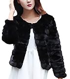  Kunstpelz Mantel Damen Verdicken Einfacher Stil Rundhals Warm Langarm Felljacke Herbst Winter Fashion Elegante Casual Einfarbig Kurzmantel Pelzjacke Coat (Color : Schwarz, Size : M)