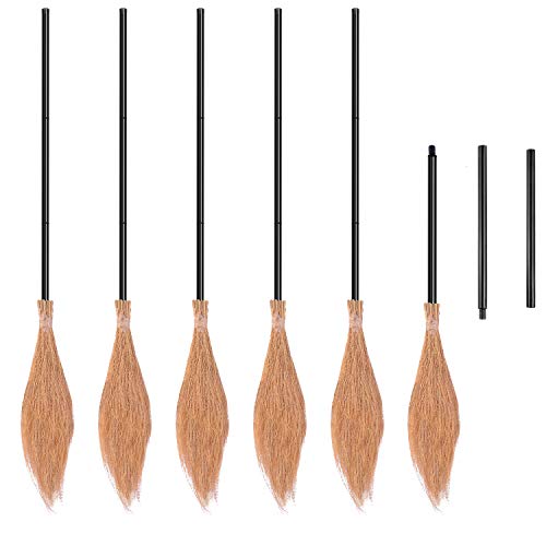 Elcoho 6 Pieces Retractable Witch Broom Witch Broomstick Plastic Halloween Straw Thatch Witch Broom Props Party Decoration for Halloween Cosplay Favors