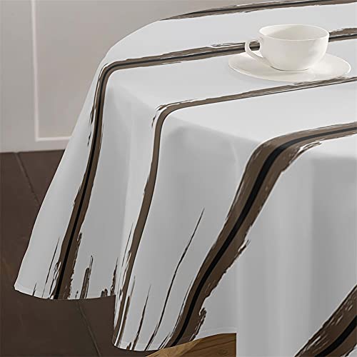 Nappe ronde 90cm à rayures blanches imperméable pour table de cuisine