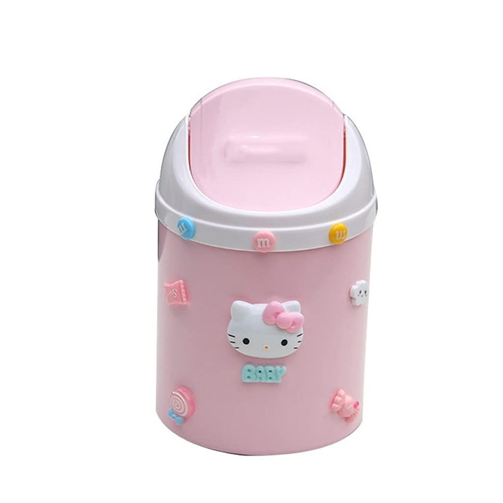 N/A Helloo Kitty Mini Garbage Cans with Lid Office Dining Cafe Table Waste Trash Bin Recycle Small Trash Can Mini Bucket
