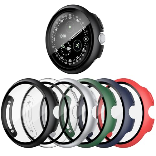 shenou [6-Pack] Case for Google Pixel Watch 4 45mm (2025 New) Hard PC Shockproof Bumper Cover with Tempered Glass Screen Protector for Google Pixel Watch 4 45mm
