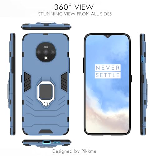 Image of Pikkme D5 Tough Armor Bumper Back Cover Case for Oneplus 7T |Ring Holder & Kickstand in-Built (Blue)