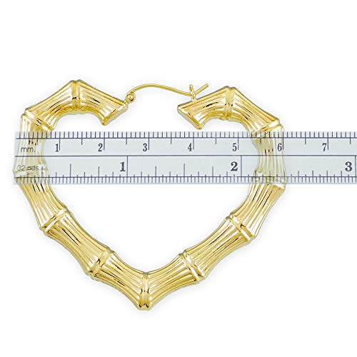 10K Yellow Gold Heart Bamboo Hollow Hoop Earrings 2.3 Inches Wide. #TOP2